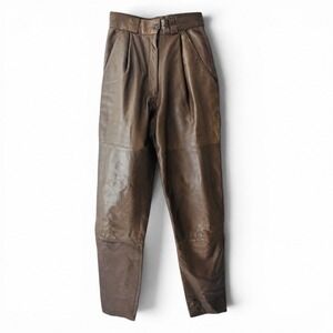 80s Vintage Tannery West Chocolate Soft Leather High Waisted Pants S